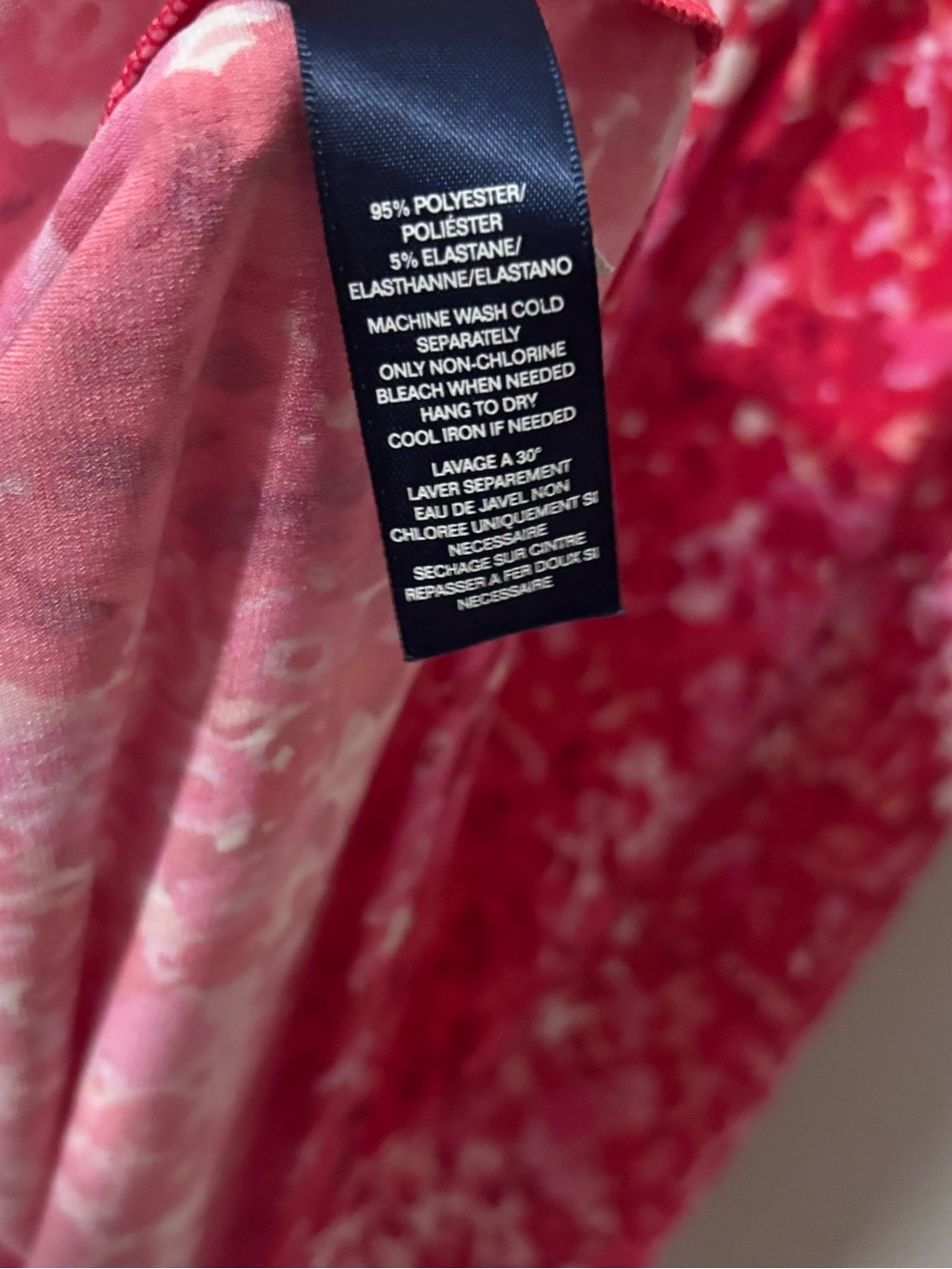 Chaps Red Pink Floral Faux Wrap V-Neck Sleeveless Ruffle Dress Size L - Picture 7 of 7